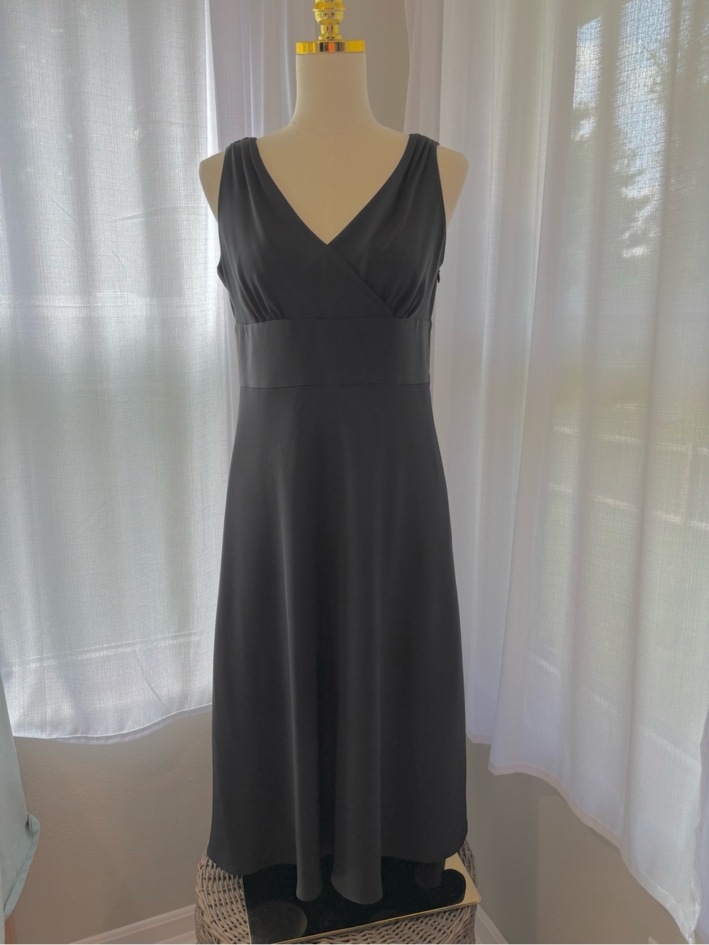 J. Crew Classic Black V-Neck Sleeveless Midi Silk Dress 10